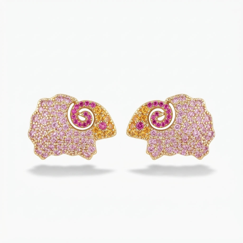 The Aries Studs, pink pavé ram stud earrings, product view | THE ARCIVE