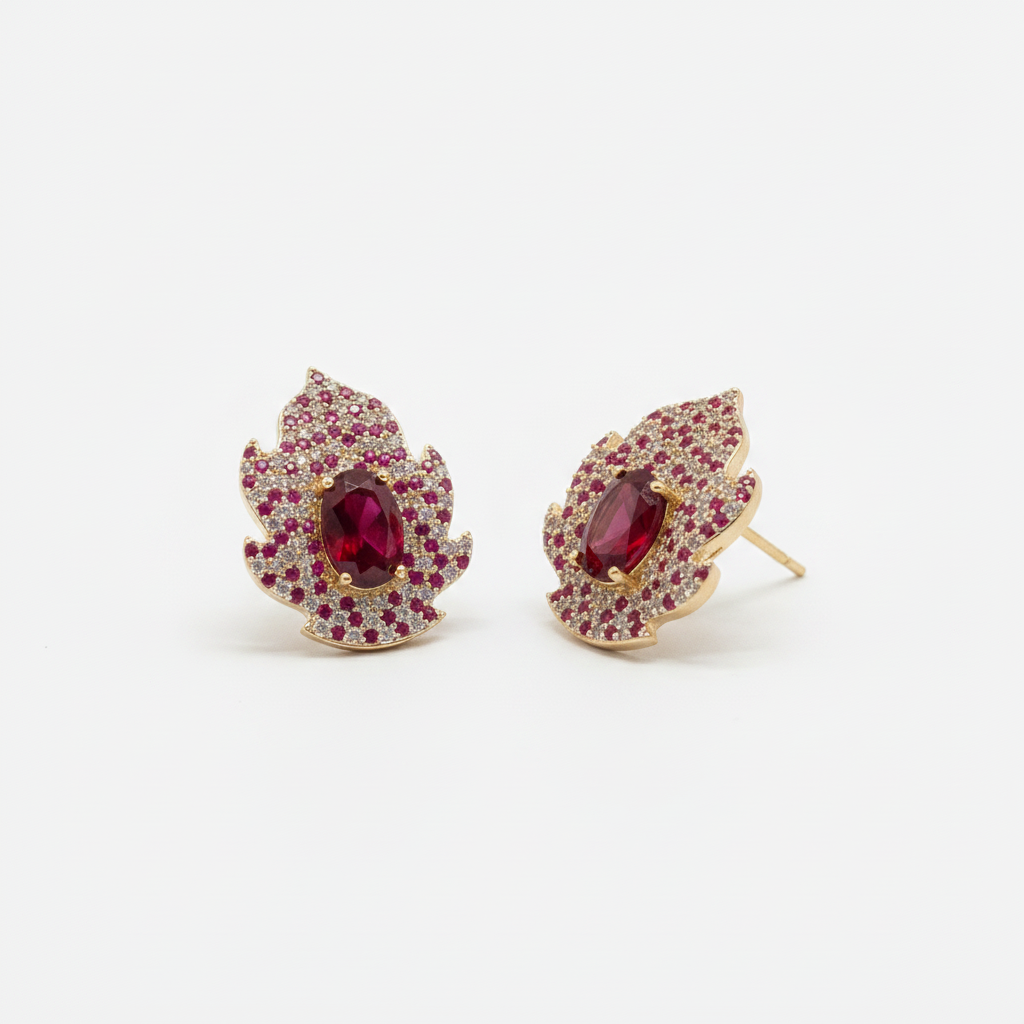 The Blaze Studs, ruby red crystal statement studs, angled view | THE ARCIVE