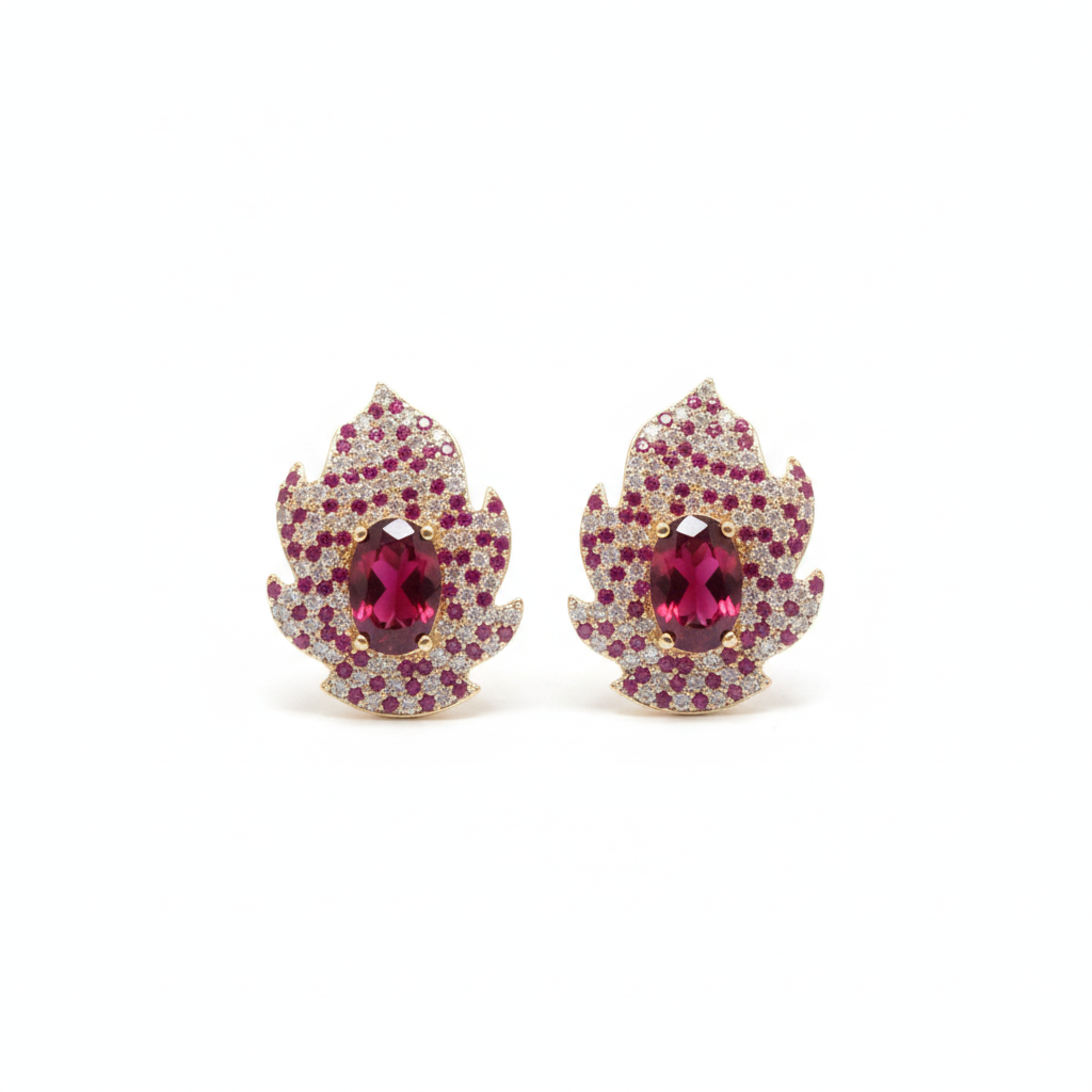 The Blaze Studs, ruby red crystal statement studs, front view | THE ARCIVE