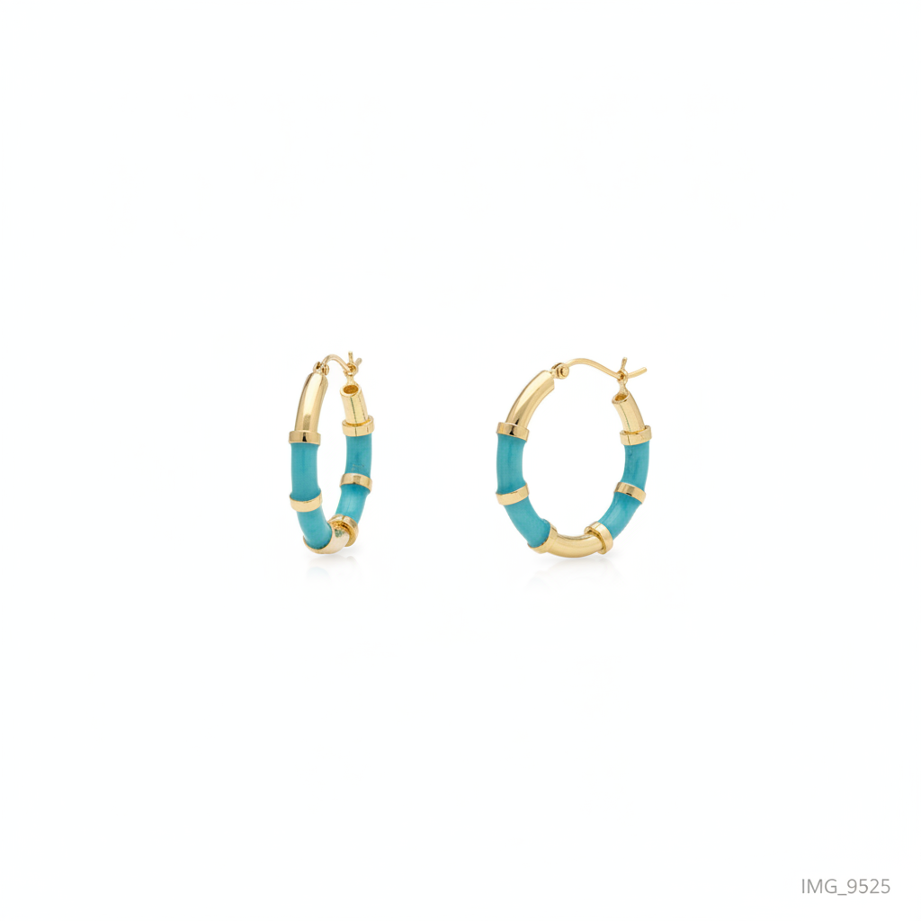 The Capri Hoops, turquoise enamel bamboo hoop earrings, product view | THE ARCIVE