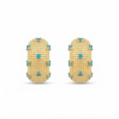 The Caviar Huggies, beaded gold turquoise huggie earrings, product view | THE ARCIVE