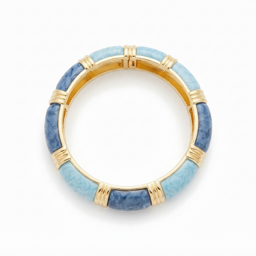 The Cerulean Bangle, marbled blue enamel gold-tone hinged bangle, product view | THE ARCIVE