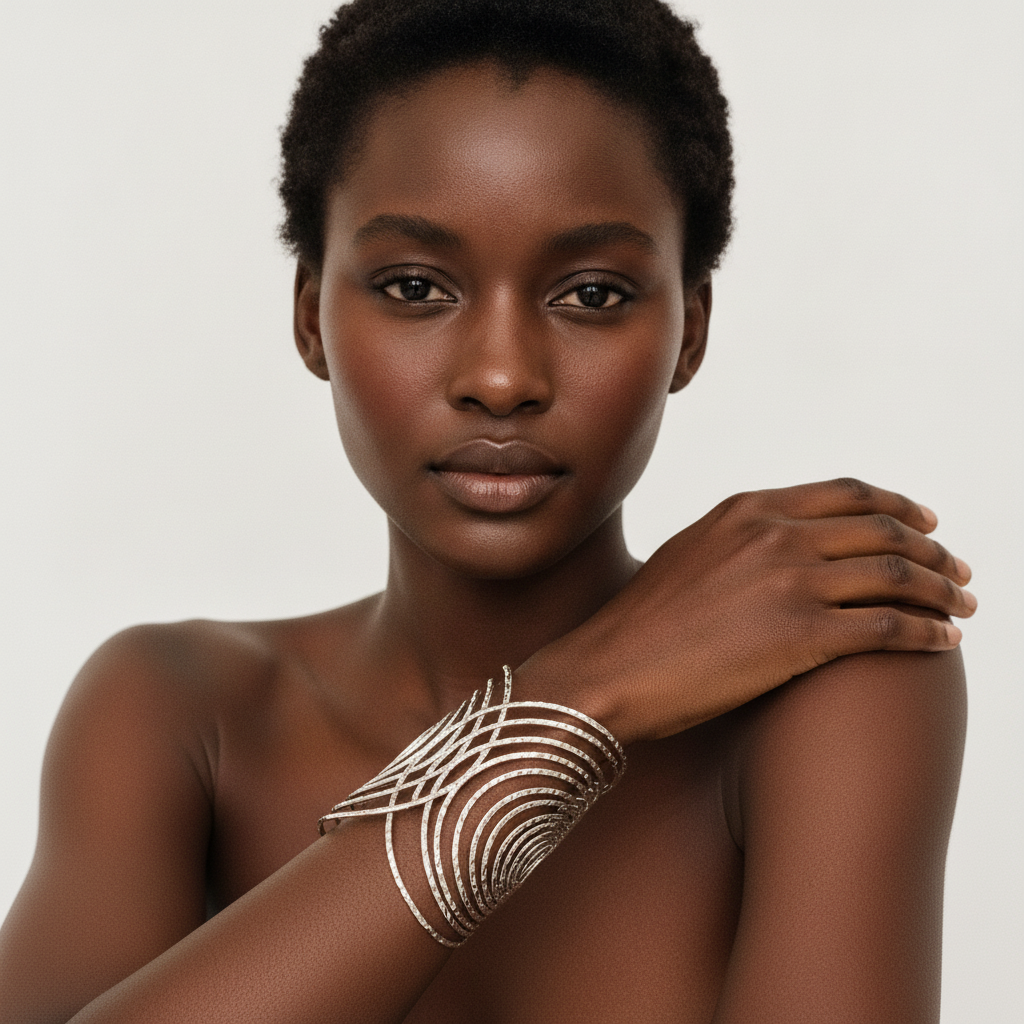 The Cleopatra Cuff, silver-tone wire statement cuff, worn on model | THE ARCIVE