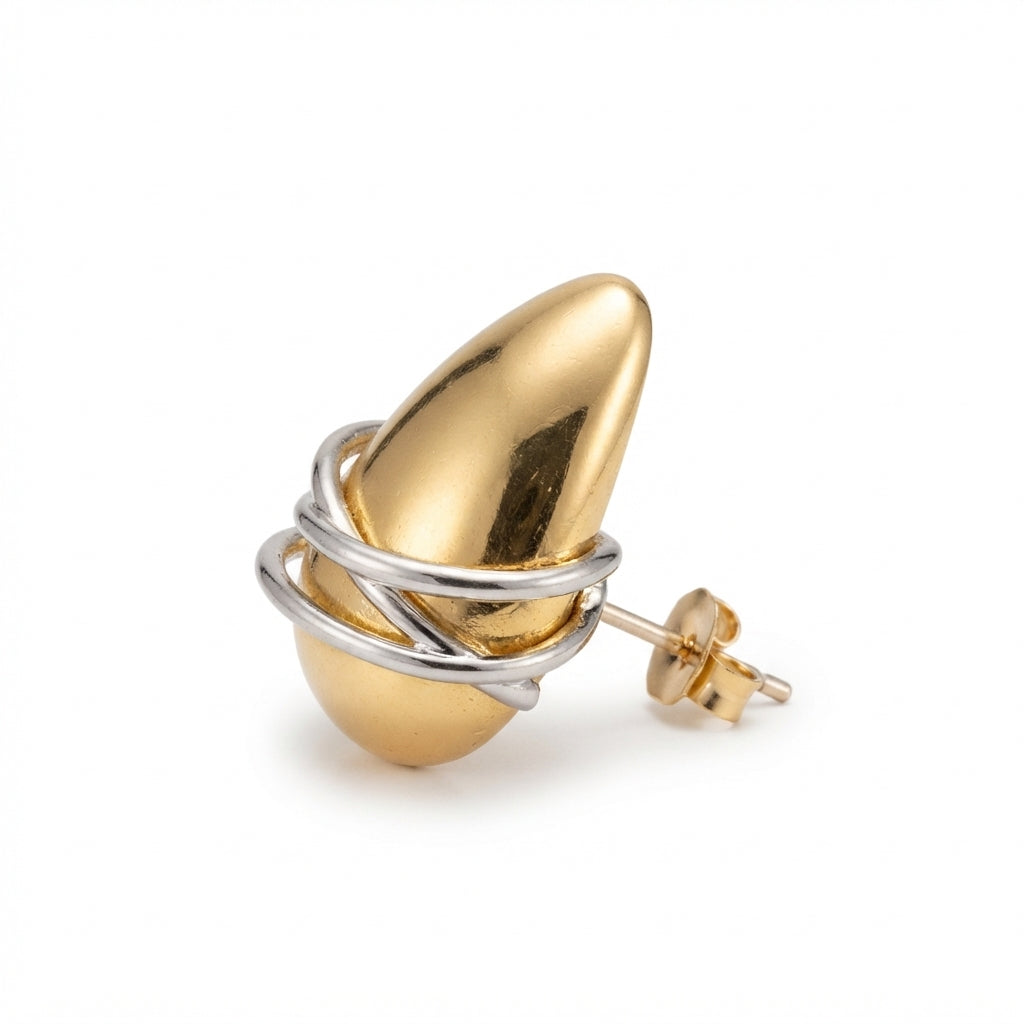 The Entwine Studs, two-tone wrapped dome earrings, angled view | THE ARCIVE