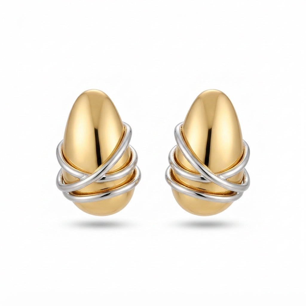 The Entwine Studs, two-tone wrapped dome earrings, product view | THE ARCIVE