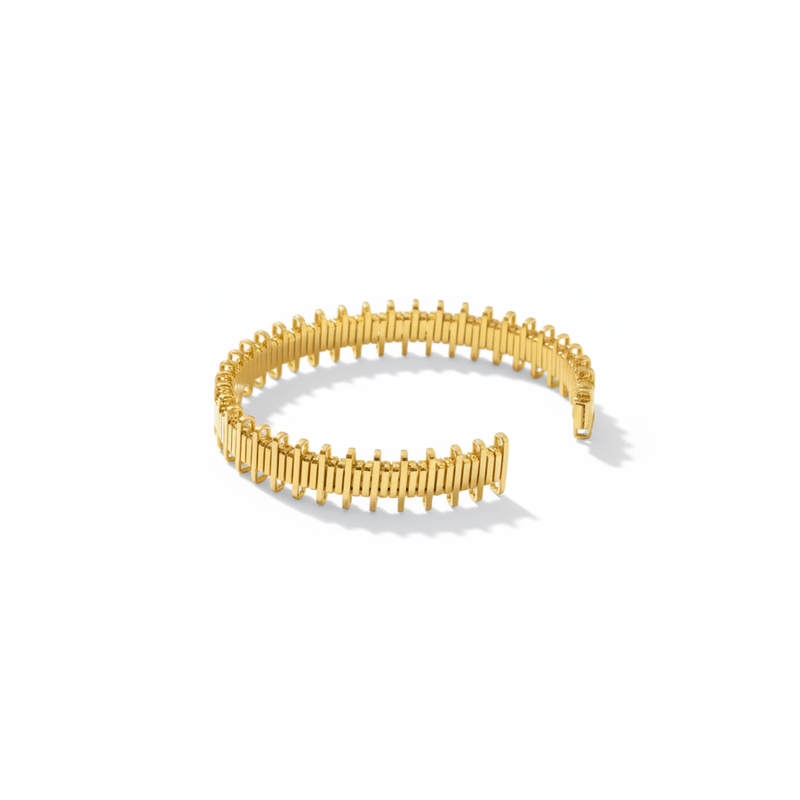 The Fringe Cuff, gold bar fringe open cuff, product view | THE ARCIVE