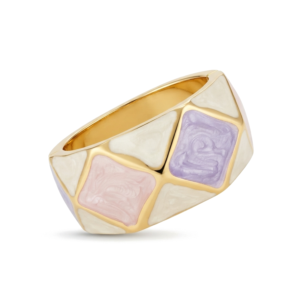 The Harlequin Bangle, pastel enamel diamond gold-tone bangle, product view | THE ARCIVE