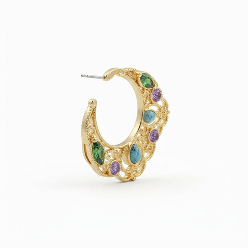 The Kasbah Hoops, filigree gemstone hoop earrings, angled view | THE ARCIVE