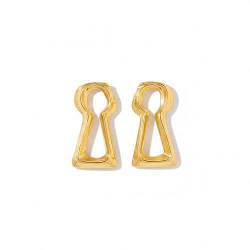 The Keyhole Studs, sculptural gold keyhole earrings, product view | THE ARCIVE