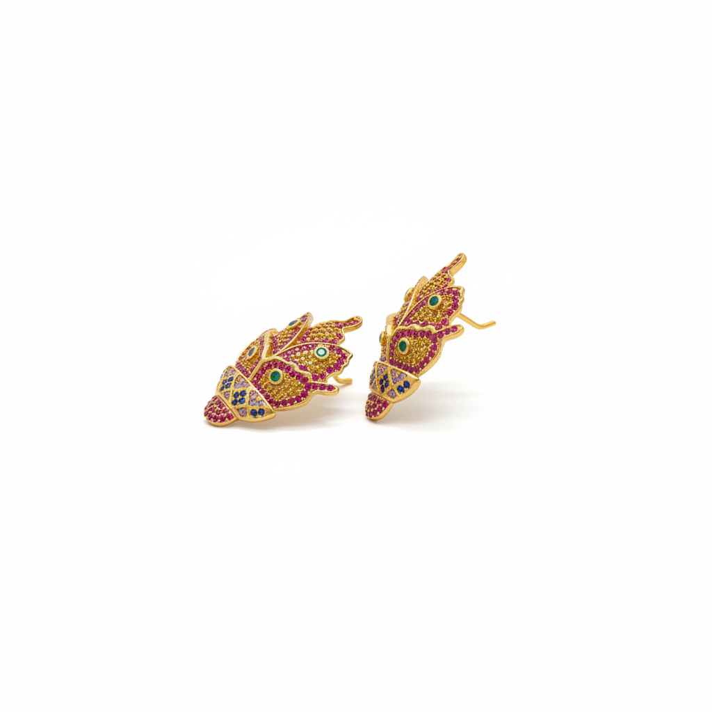 The Lotus Studs, multicolour crystal lotus statement studs, angled view | THE ARCIVE