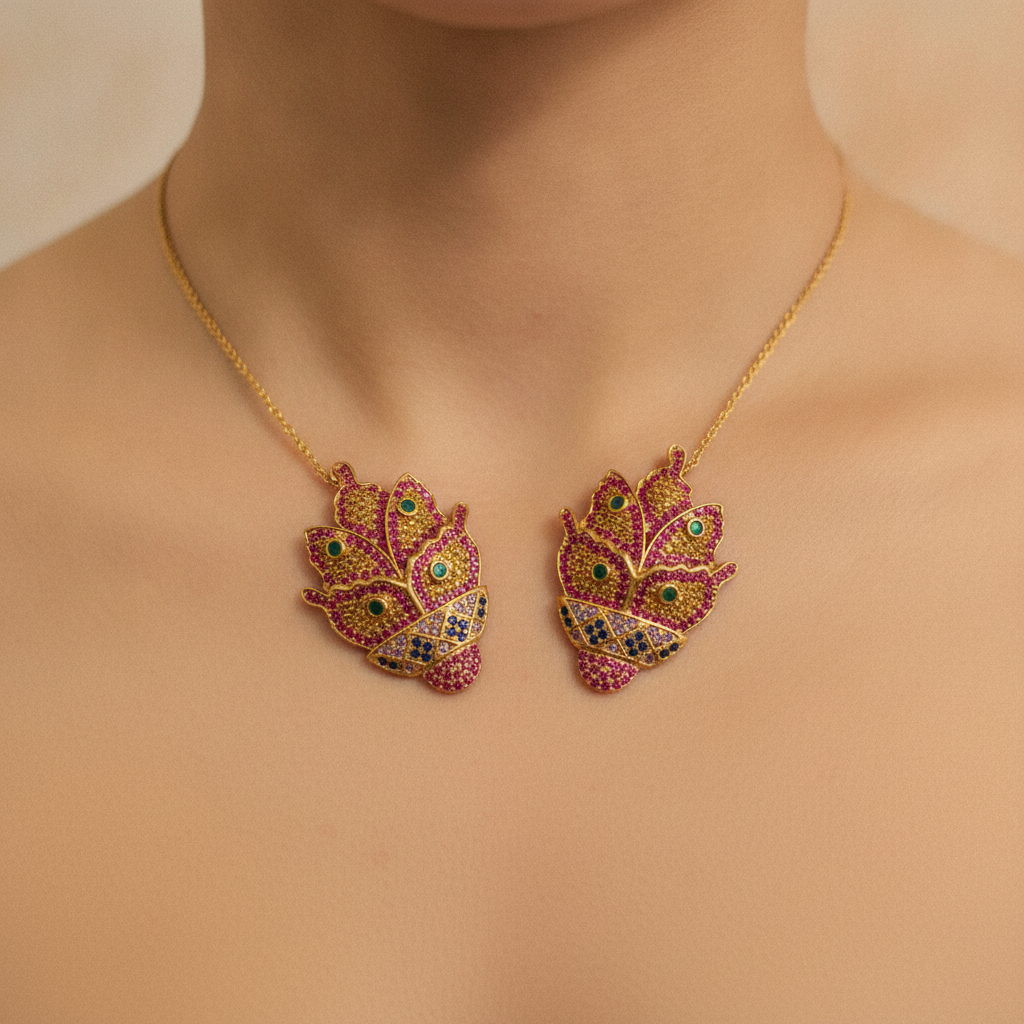 The Lotus Studs, multicolour crystal lotus statement studs, worn on model | THE ARCIVE