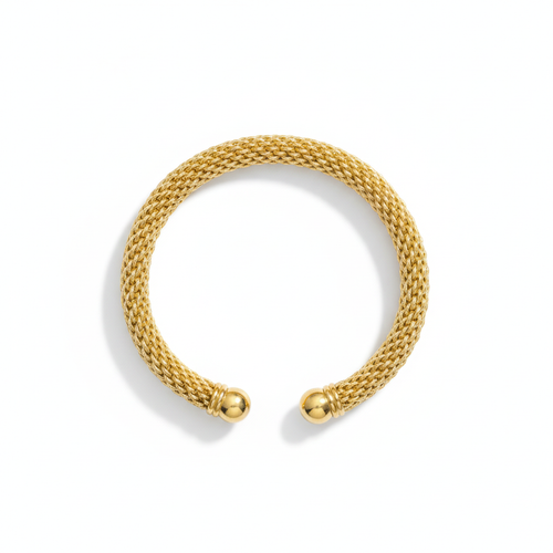 The Milanese Cuff, gold mesh ball end cuff, product view | THE ARCIVE
