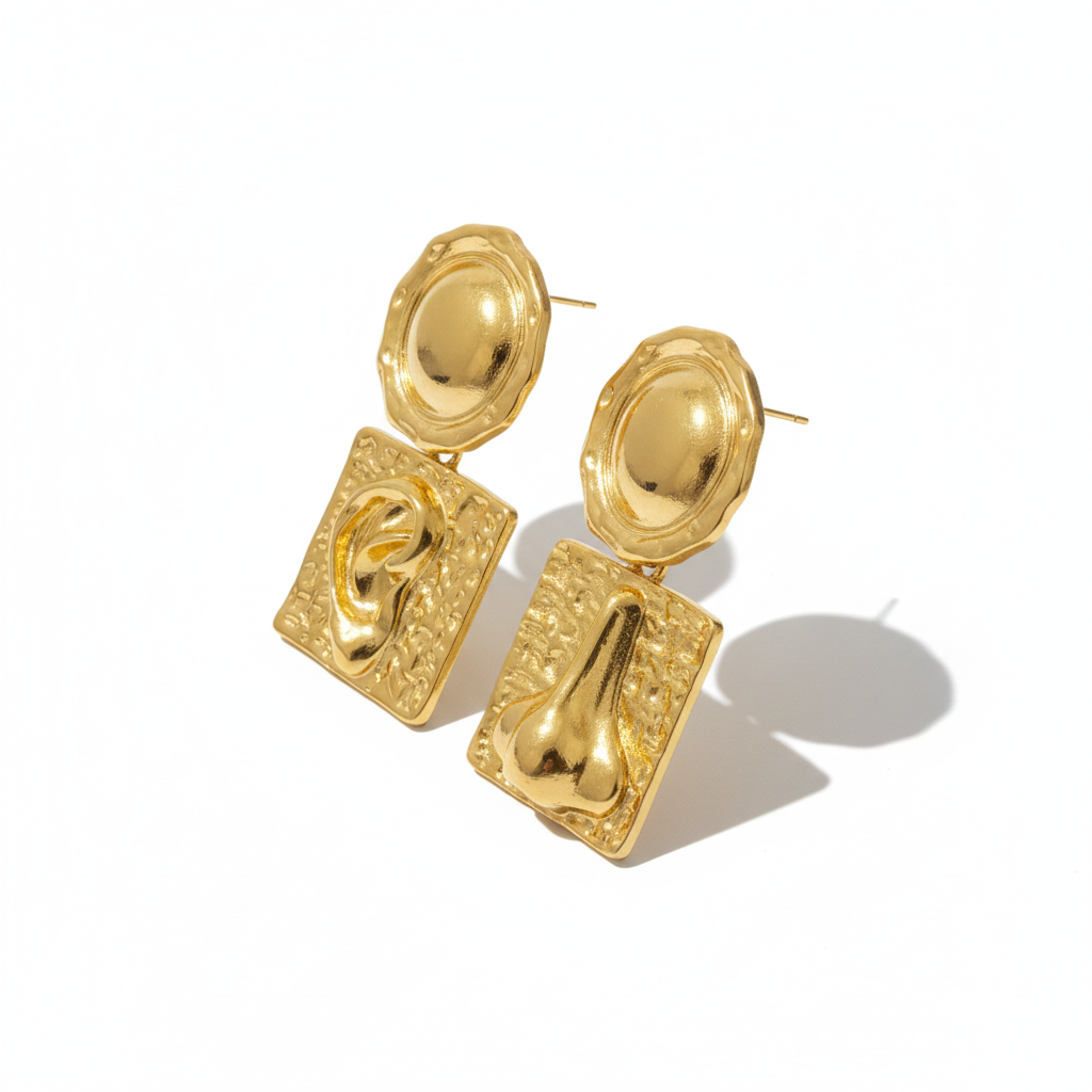 The Muse Drops, sculptural ear and nose drop earrings, angled view | THE ARCIVE