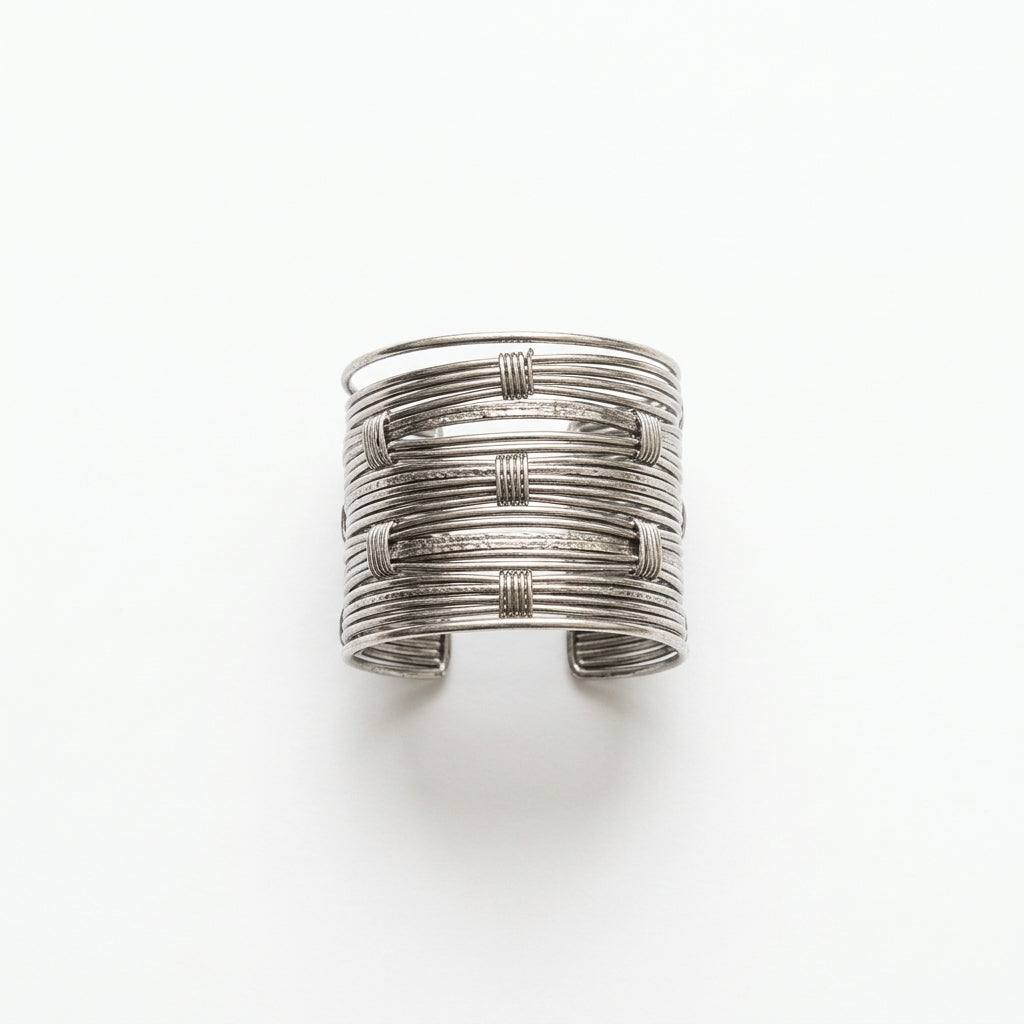 The Nile Cuff, gunmetal coil cuff bracelet, flat lay view | THE ARCIVE