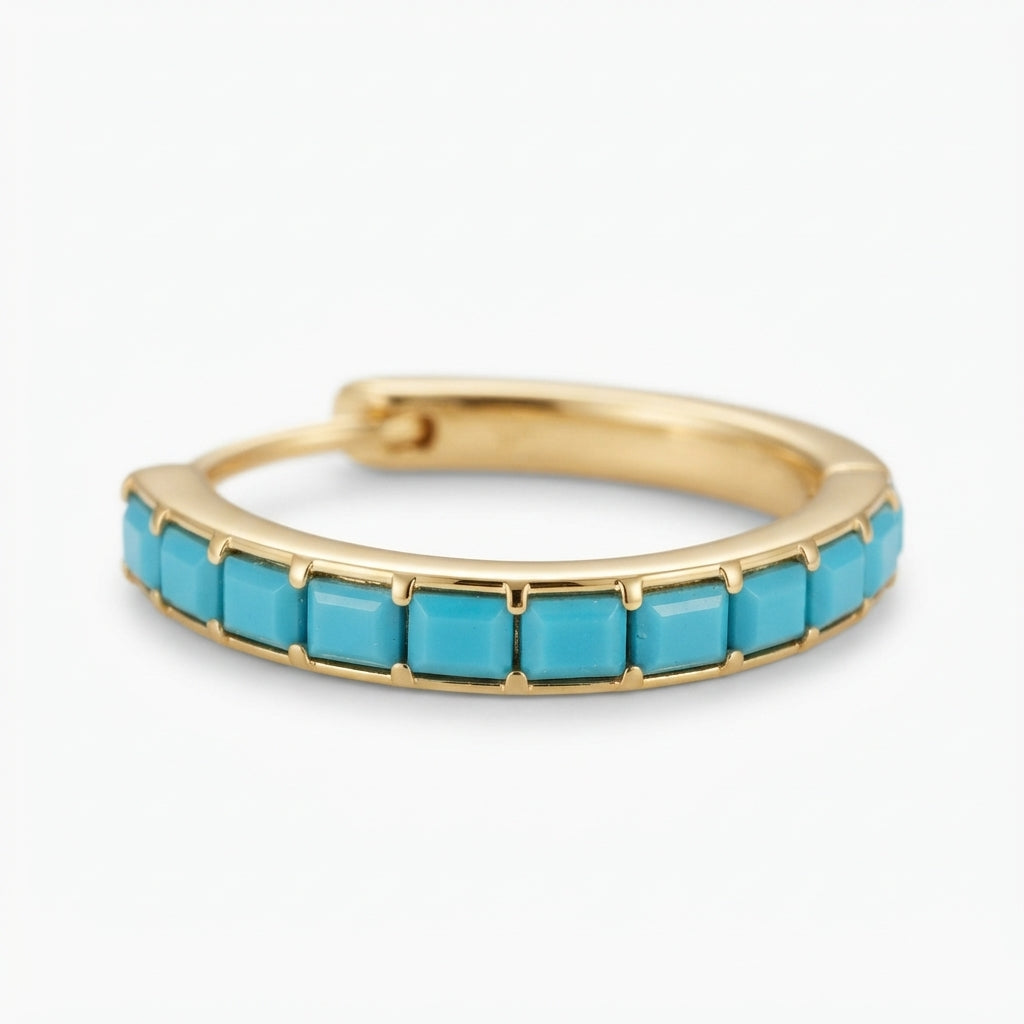 The Oasis Hoops, turquoise inlay oval gold hoops, close-up detail | THE ARCIVE