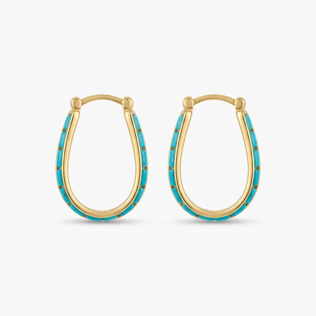 The Oasis Hoops, turquoise inlay oval gold hoops, product view | THE ARCIVE
