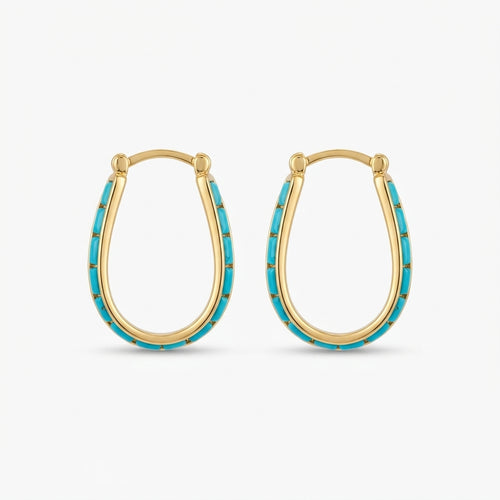 The Oasis Hoops, turquoise inlay oval gold hoops, product view | THE ARCIVE