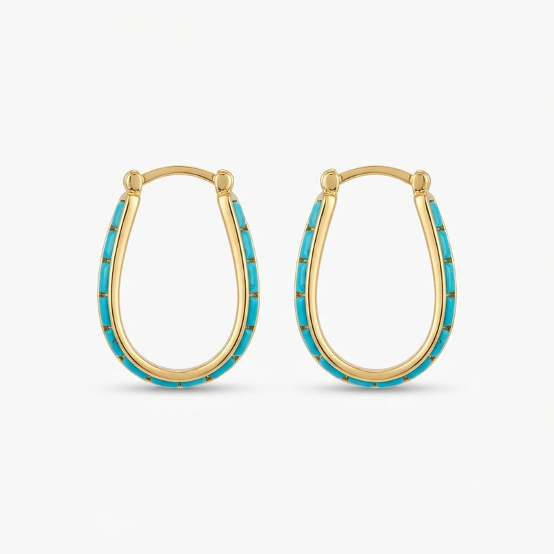 The Oasis Hoops, turquoise inlay oval gold hoops, product view | THE ARCIVE