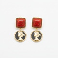 The Regina Drops, red stone and cameo coin drop earrings, product view | THE ARCIVE