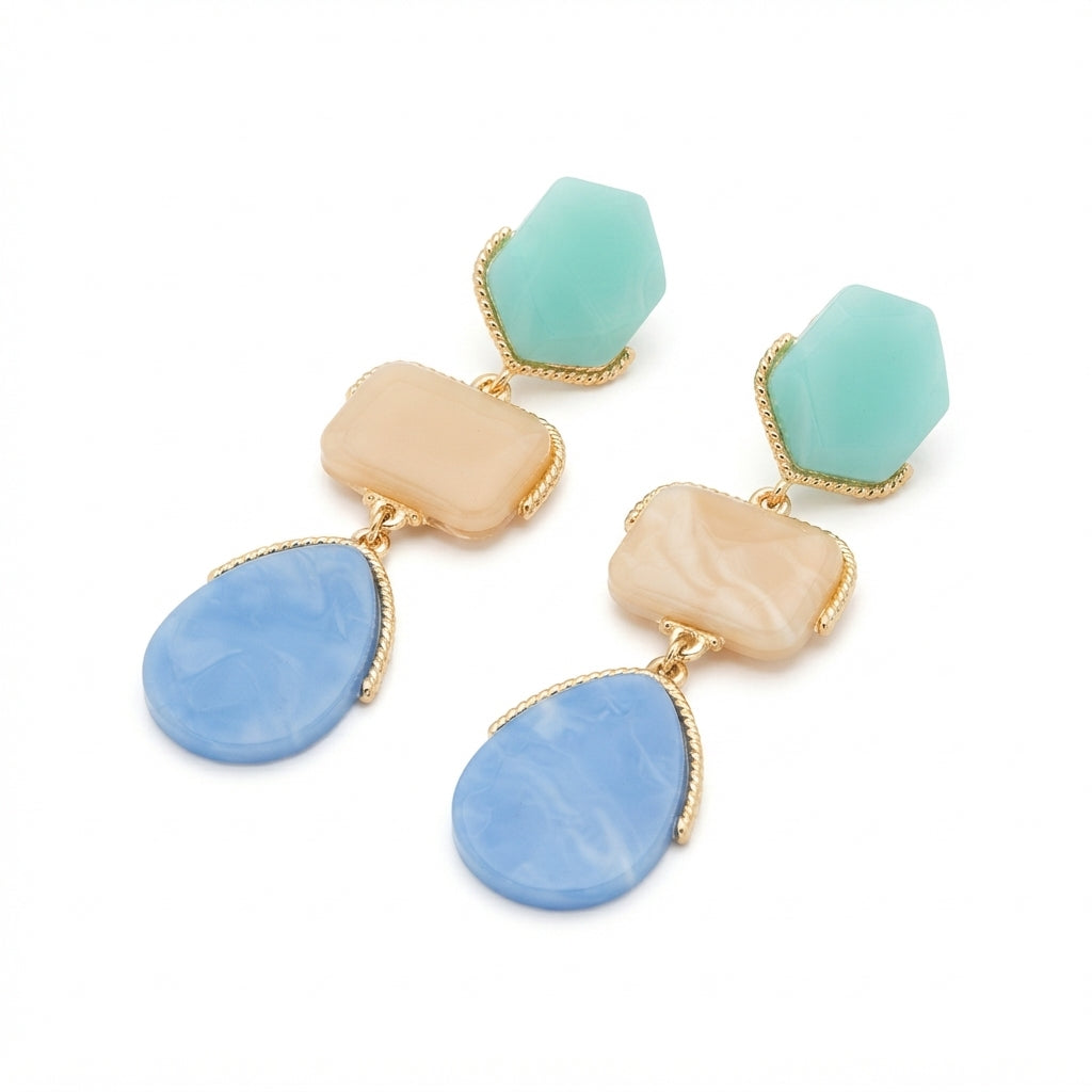 The Riviera Drops, aqua and blue stone drop earrings, angled view | THE ARCIVE