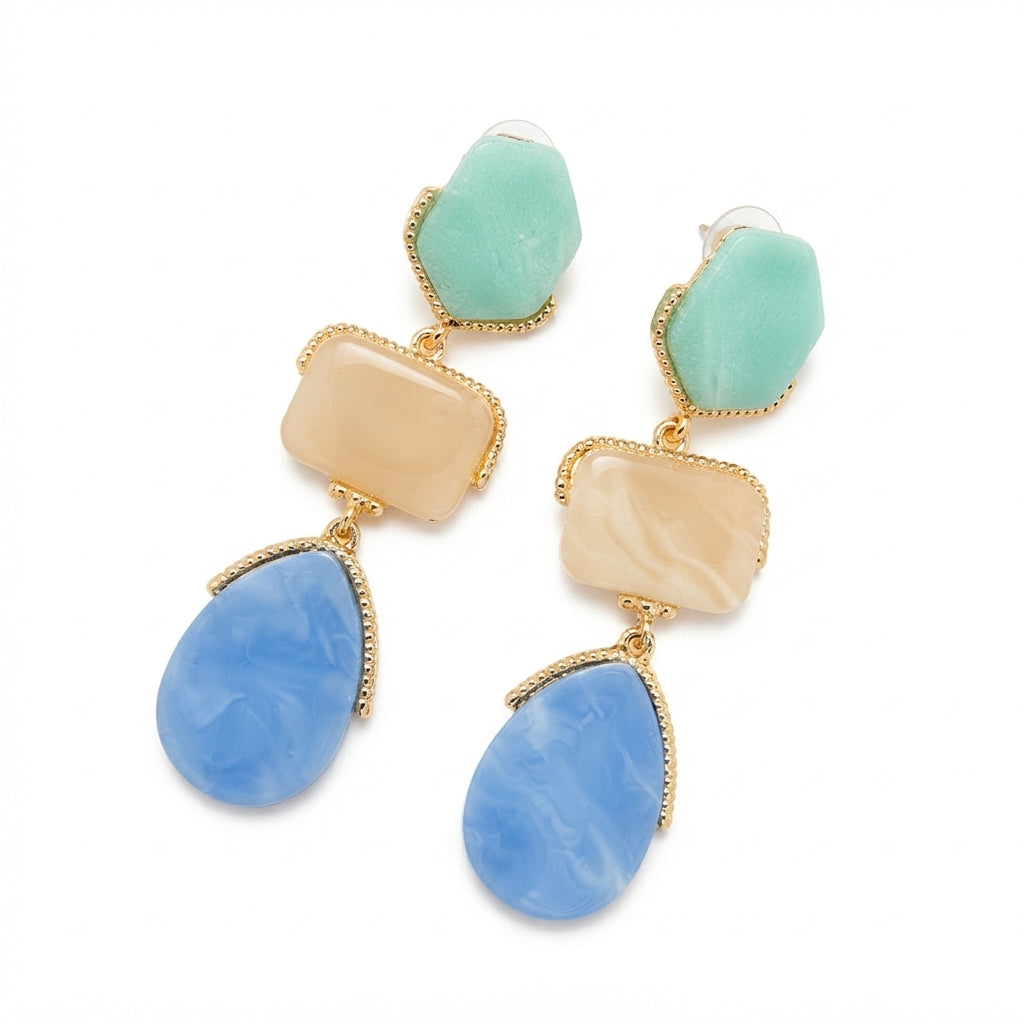 The Riviera Drops, aqua and blue stone drop earrings, close-up detail | THE ARCIVE