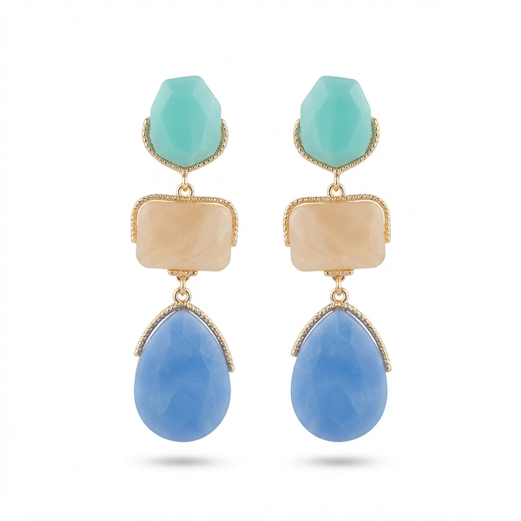 The Riviera Drops, aqua and blue stone drop earrings, flat lay view | THE ARCIVE