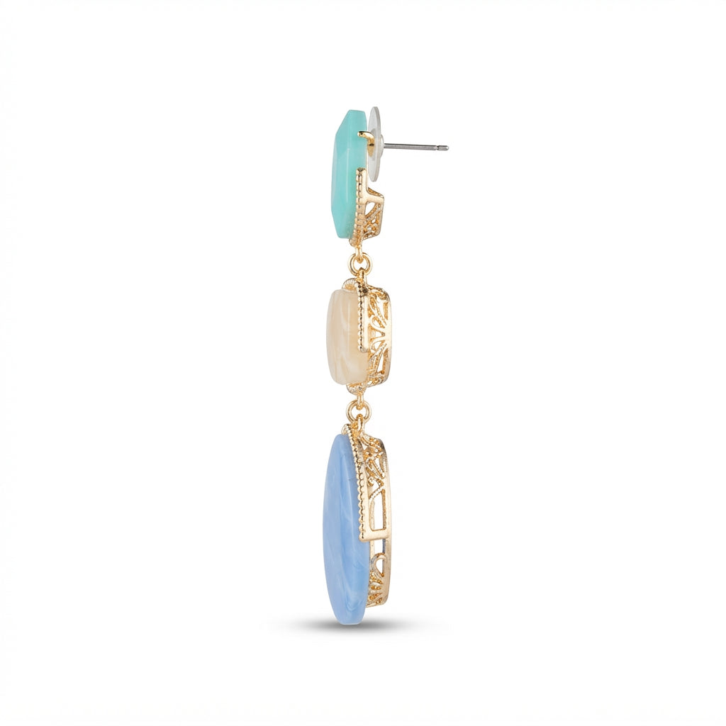 The Riviera Drops, aqua and blue stone drop earrings, side view | THE ARCIVE