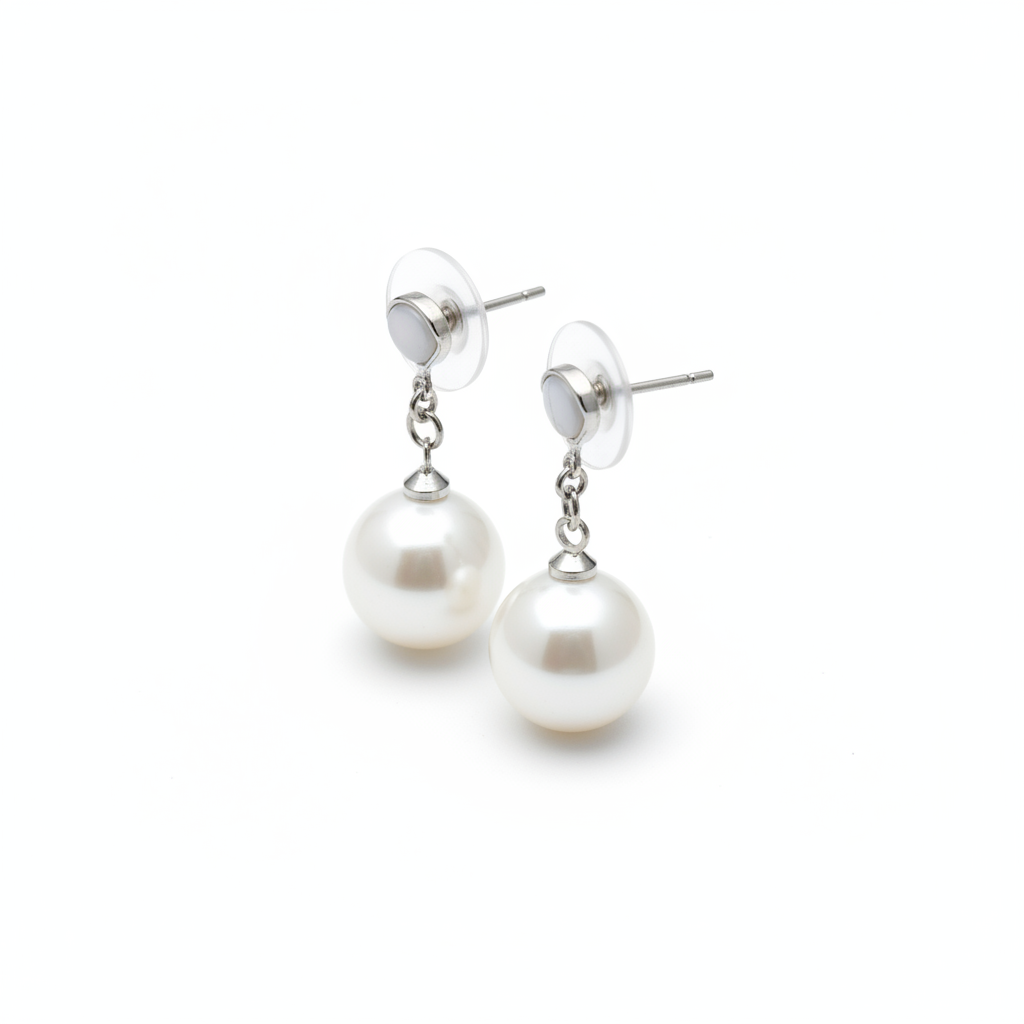 The Selene Drops, pearl drop earrings, angled view | THE ARCIVE