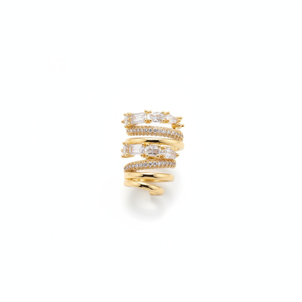The Spiral Ear Cuff, gold crystal spiral ear cuff, close-up detail | THE ARCIVE