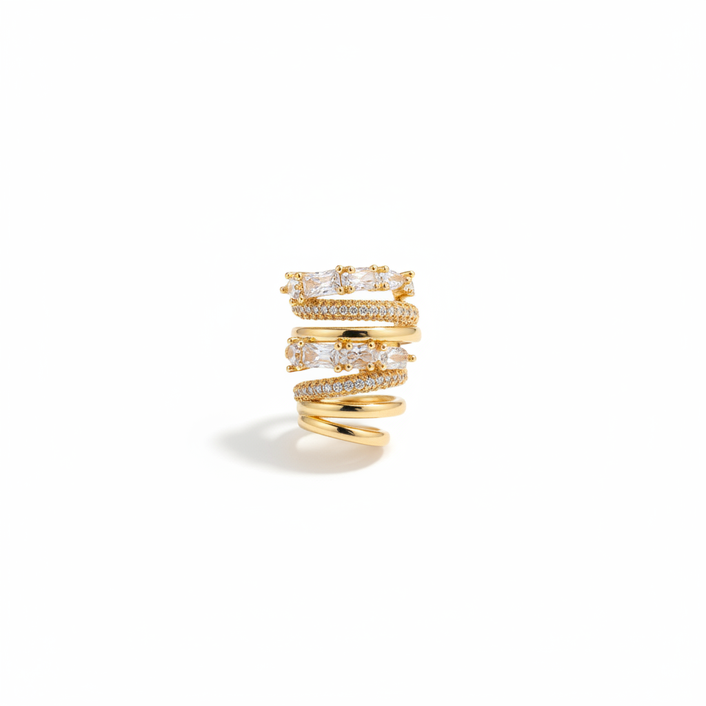 The Spiral Ear Cuff, gold crystal spiral ear cuff, product view | THE ARCIVE