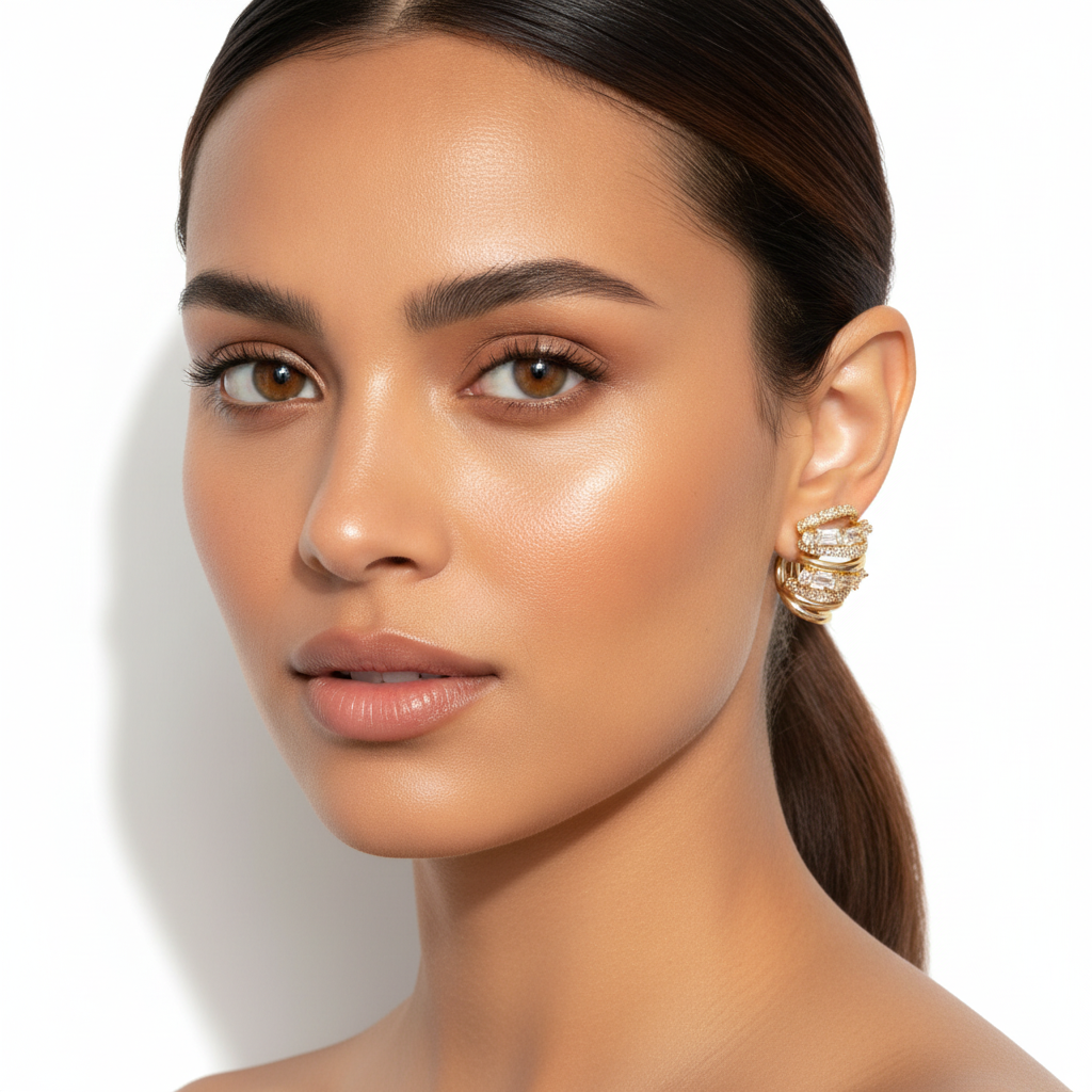 The Spiral Ear Cuff, gold crystal spiral ear cuff, worn on model | THE ARCIVE