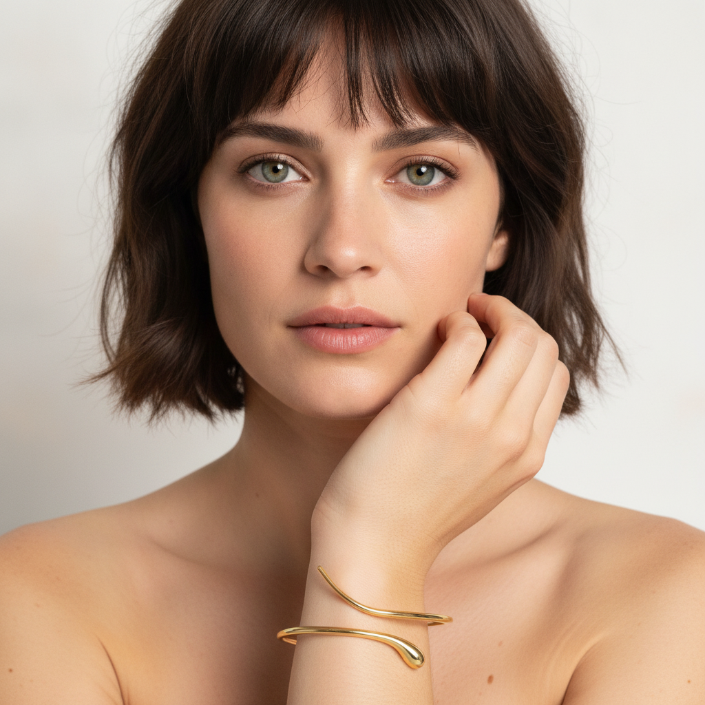 The Tendril Bangle, slim gold wrap bangle, worn on model | THE ARCIVE