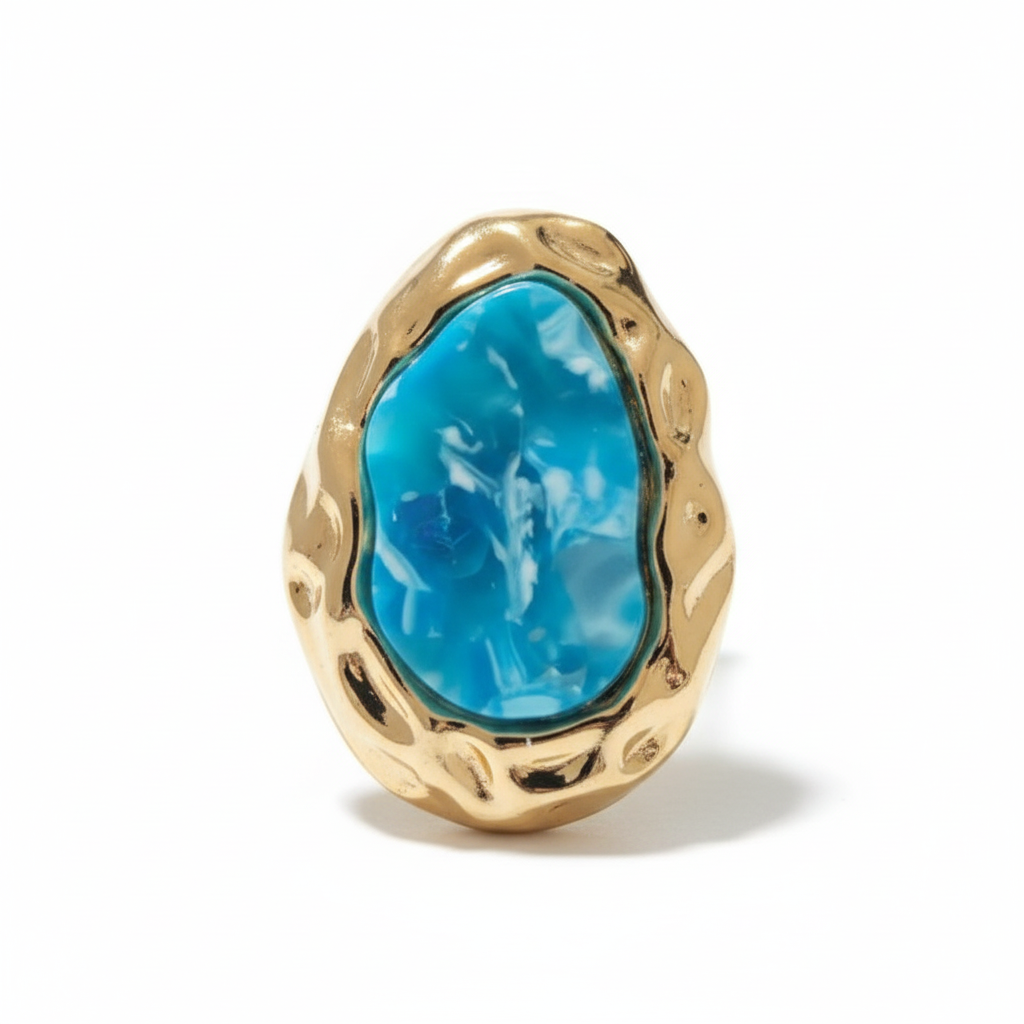 The Tidepool Studs, blue stone hammered gold earrings, close-up detail | THE ARCIVE