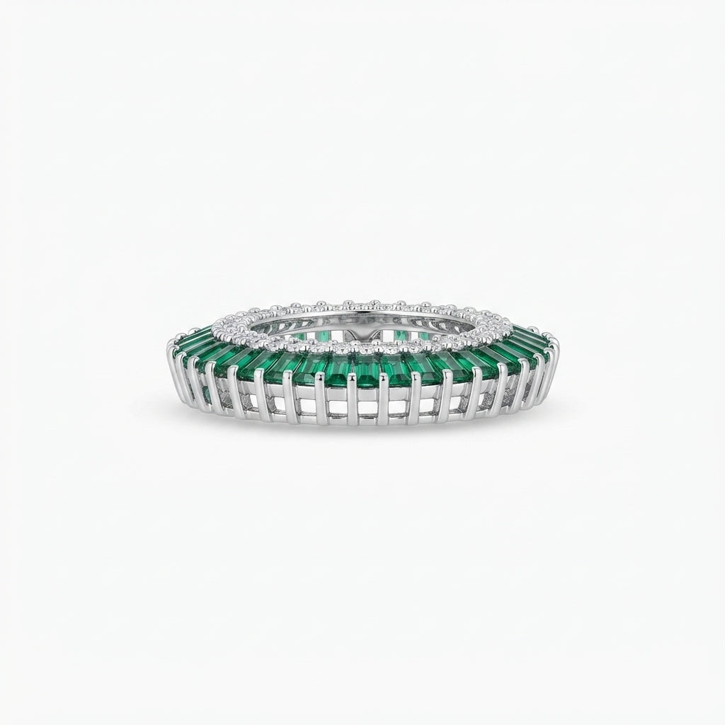 The Verdant Studs, emerald green baguette circle earrings, side view | THE ARCIVE