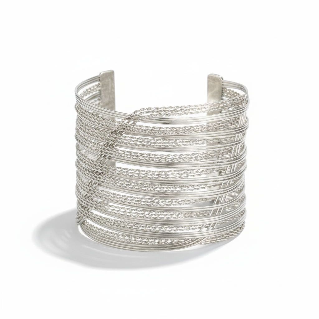 The Waterfall Cuff, wide silver wire cuff, close-up detail | THE ARCIVE