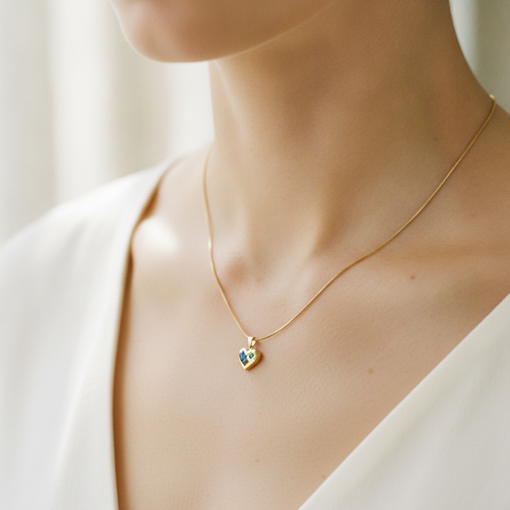 Trésor Pendant - crystal heart pendant necklace worn on model | THE ARCIVE