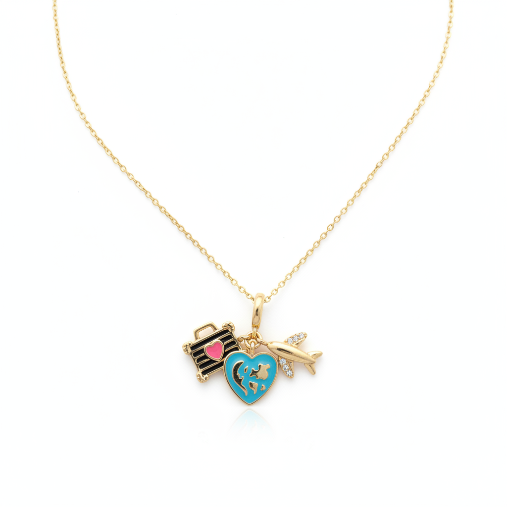 Voyage Pendant - multi-charm travel necklace flat lay | THE ARCIVE