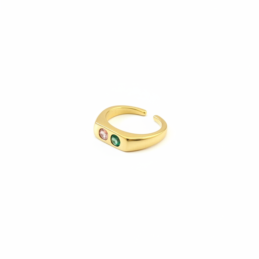 Duo Gem Ring — adjustable pink and green gem ring side view | THE ARCIVE
