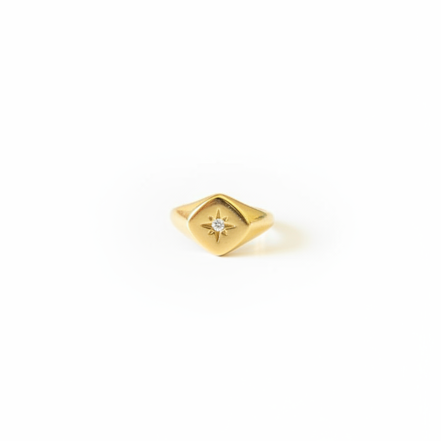 Lumière Signet Ring — crystal star-set gold signet ring | THE ARCIVE