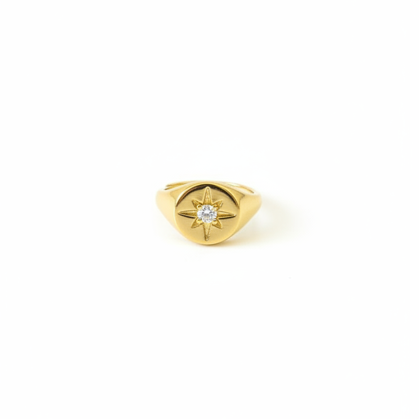 Éclat Star Signet Ring — gold signet ring with north star crystal | THE ARCIVE