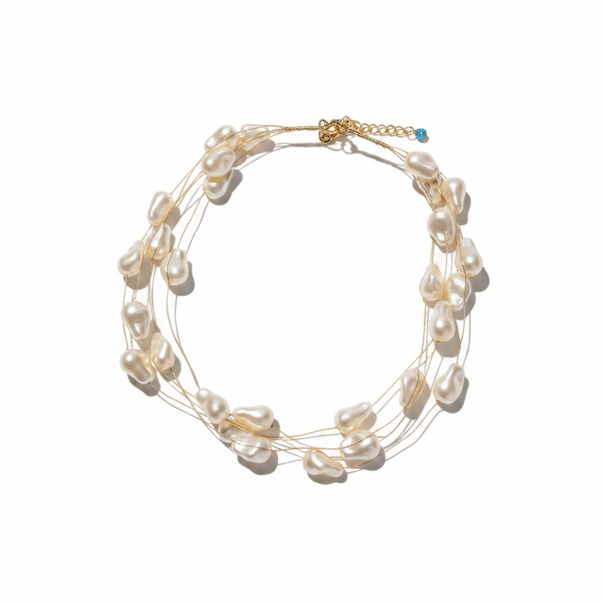 Multi-Strand Pearl Wire Choker — baroque pearl gold wire choker | THE ARCIVE
