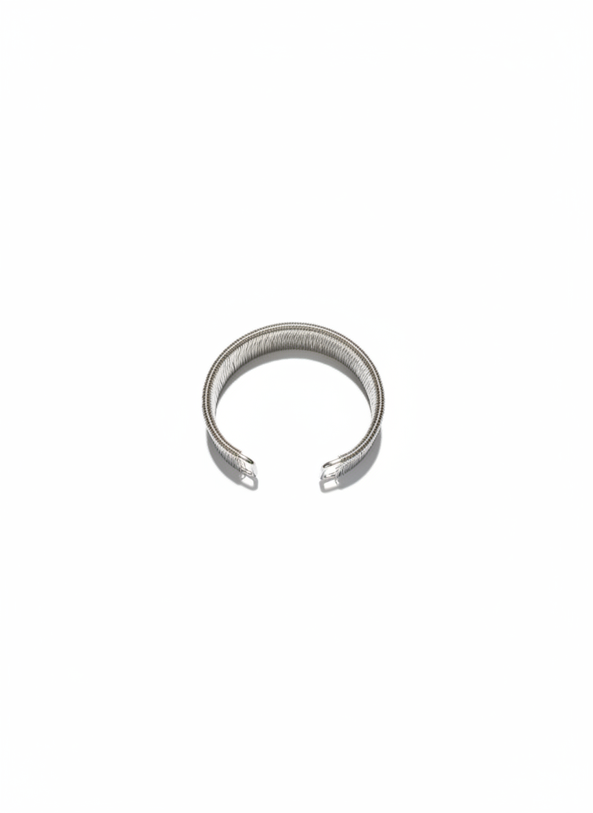 Silver Wire Mesh Stretch Bangle — stretch mesh bangle flat lay | THE ARCIVE