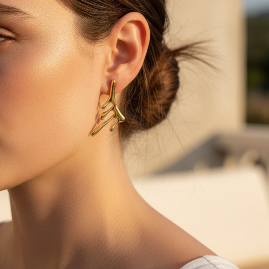 Brume Drops — gold drop earrings angle view | THE ARCIVE