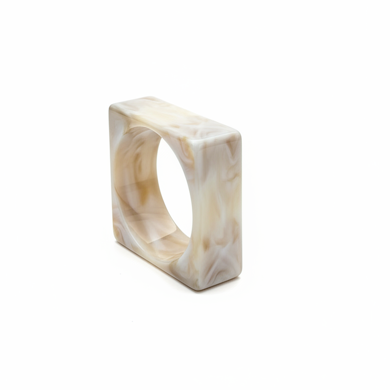 Crème Wide Square Bangle — wide neutral cream resin cuff | THE ARCIVE