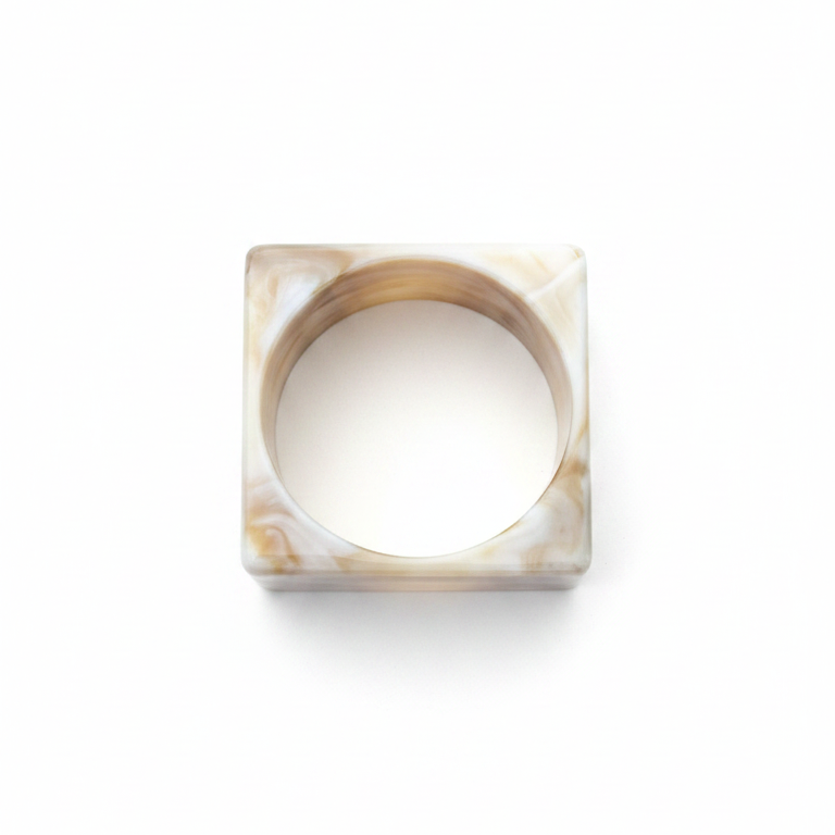 Crème Wide Square Bangle — neutral resin cuff front view | THE ARCIVE