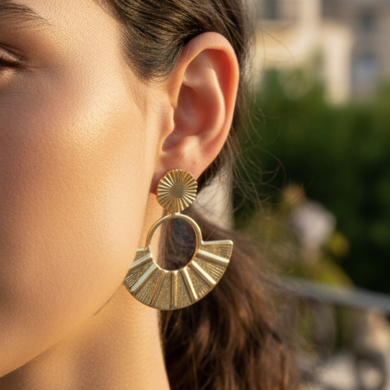 Solaire Drops — sunburst drop earrings detail | THE ARCIVE
