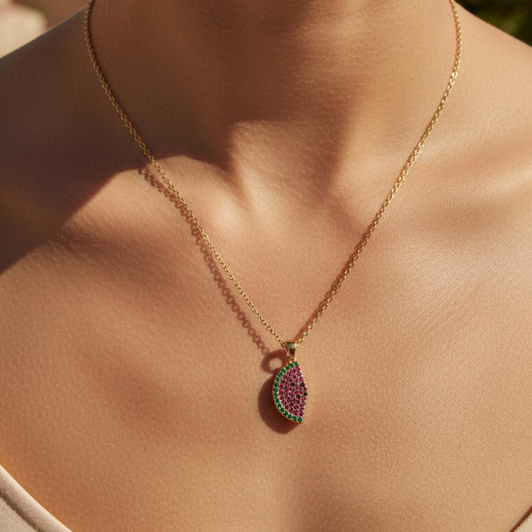 Pastèque Pendant Necklace — colourful summer necklace detail | THE ARCIVE